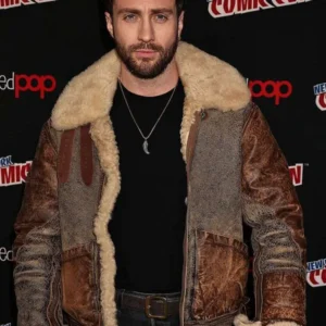 Aaron Taylor-Johnson Comic Con 2024 Shearling Leather Jacket