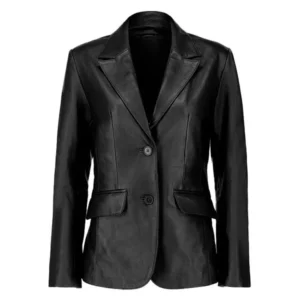 Black Women Leather Blazer