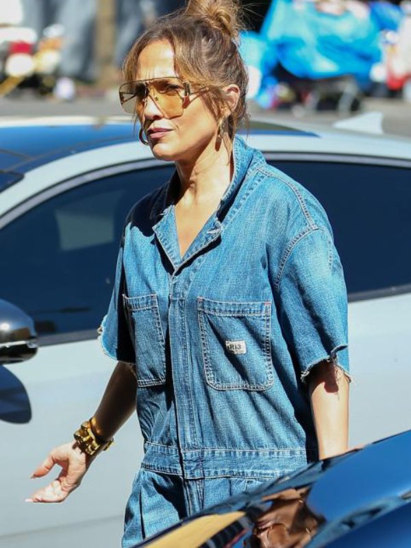 Jennifer Lopez Blue Denim Jumpsuit