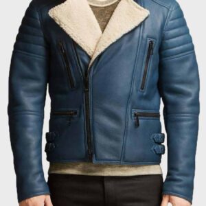 Men’s Blue Shearling Leather Jacket