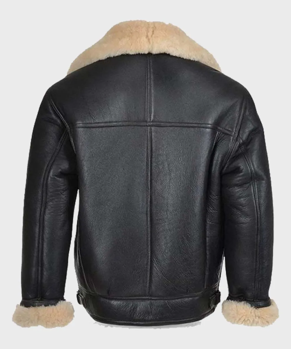 Mens Shearling Black Leather B3 Jacket - Image 2