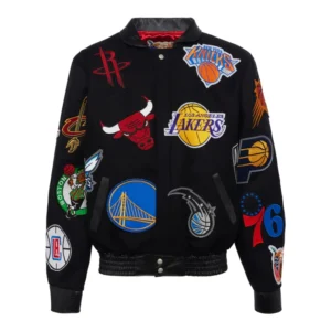 Jeff Hamilton NBA Collage Wool Leather Jacket