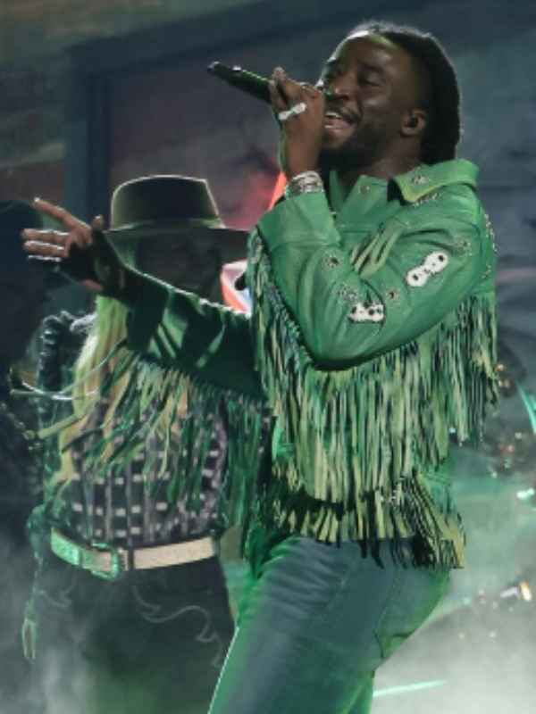 Shaboozey Thanksgiving Halftime Show Green Leather Jacket - Image 4