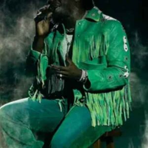 Shaboozey Thanksgiving Halftime Show Green Leather Jacket