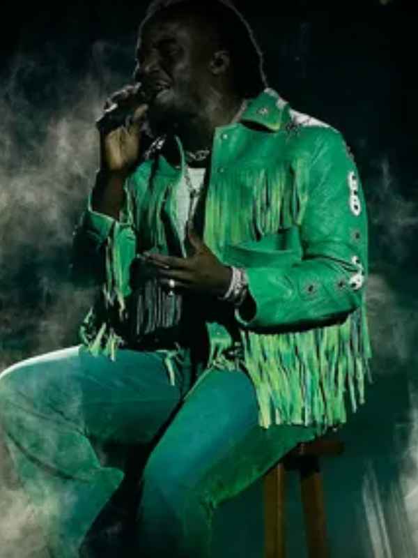 Shaboozey Thanksgiving Halftime Show Green Leather Jacket