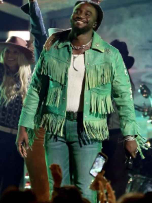 Shaboozey Thanksgiving Halftime Show Green Leather Jacket - Image 5