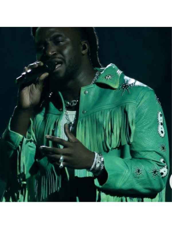 Shaboozey Thanksgiving Halftime Show Green Leather Jacket - Image 2