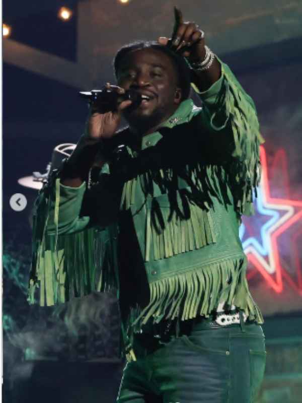 Shaboozey Thanksgiving Halftime Show Green Leather Jacket - Image 3