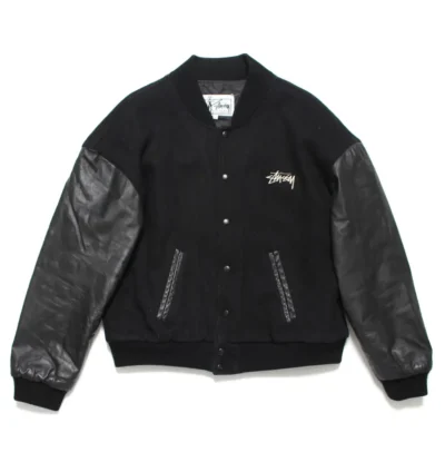 Stussy 1988 Vintage Homeboy Black Wool & Leather Varsity Jacket - Image 2