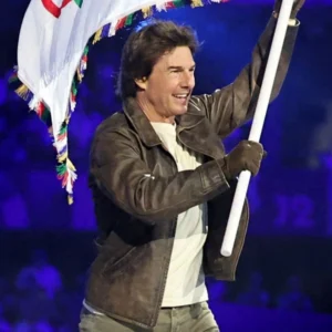 Paris 2024 Olympic Closing Ceremony Tom Cruise Leather Jacket