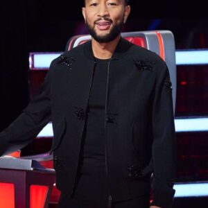 The Voice S25 John Legend Black Embellished Bomber Jacket