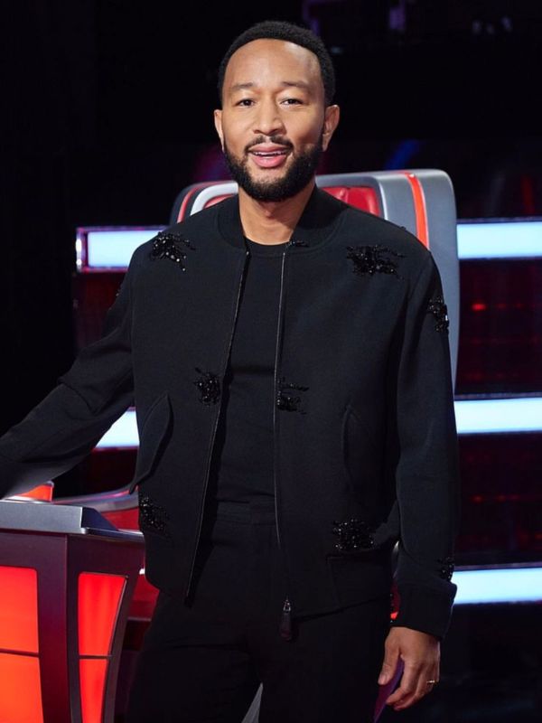 The Voice S25 John Legend Black Embellished Bomber Jacket