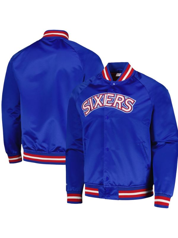 Philadelphia 76ers Blue Satin Varsity Jacket