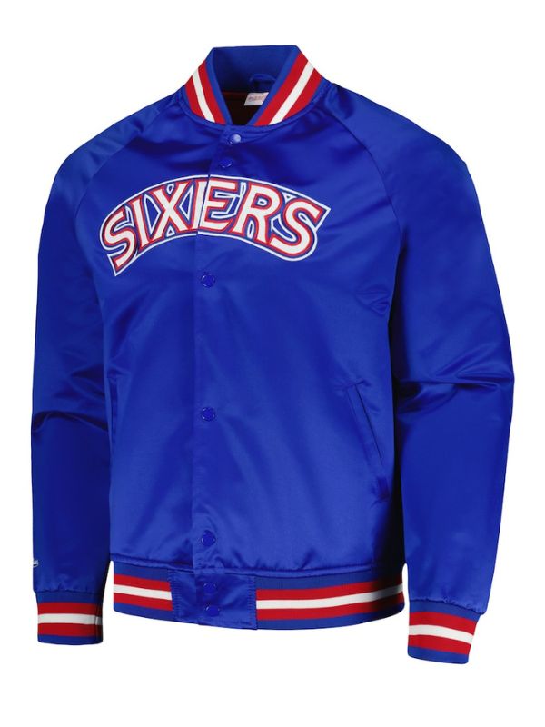 Philadelphia 76ers Blue Satin Varsity Jacket - Image 3