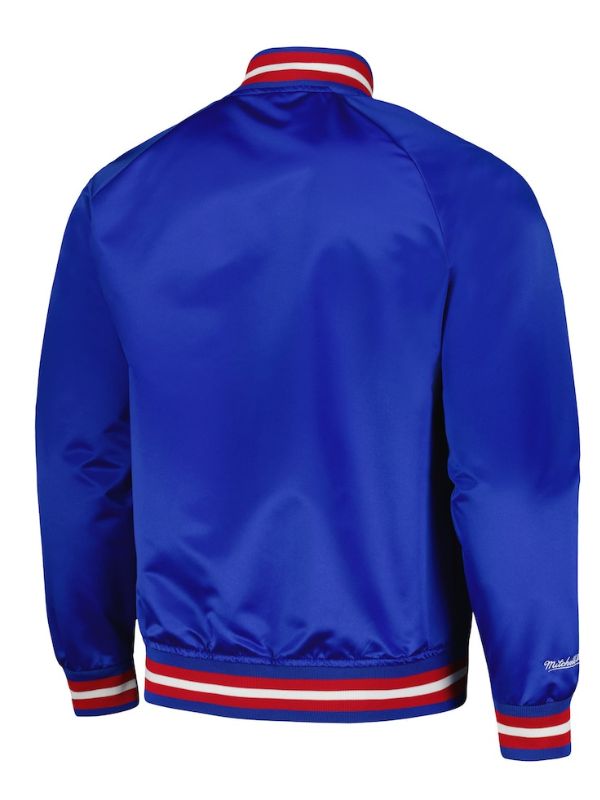 Philadelphia 76ers Blue Satin Varsity Jacket - Image 2
