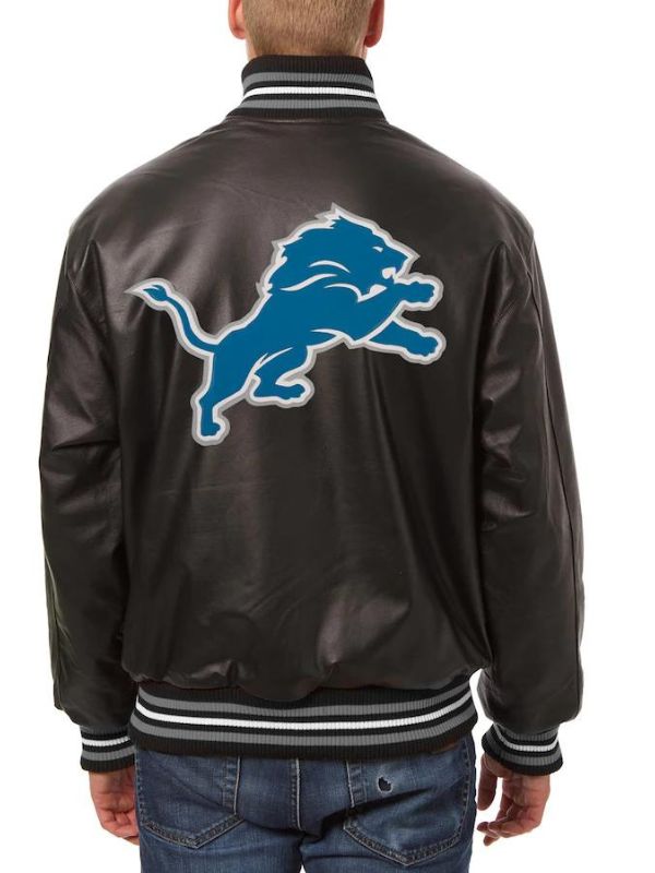 Detroit Lions Black Leather Jacket - Image 2