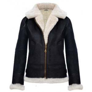 Women’s Winter B3 RAF Fur Faux Shearling Black Leather Jacket