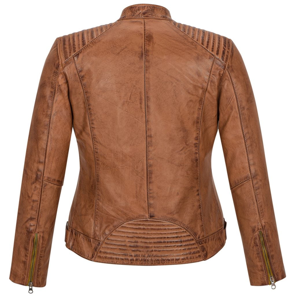 Womens Biker Leather Brown Jacket - Image 3