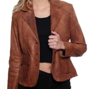 Womens Fashion Designer Leather Coat – Tan Brown